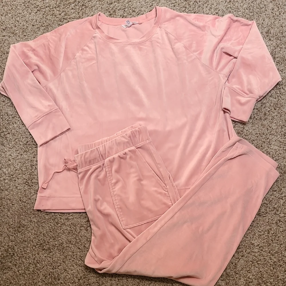 Time and Tru Dusty Pink Lounge Set Velour Stretchy XL soft Comfy Loungewear Pant - Picture 2 of 5